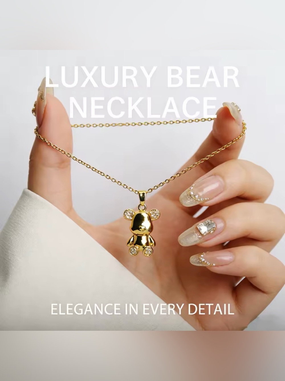 18K Gold Bear Pendant Necklace Micro Pave Diamond Teddy Luxury Fashion Jewelry - Picture 3 of 5